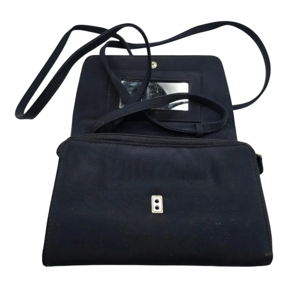 Liz Claiborne Black Travel Organizer Crossbody Wallet Purse Mirror Card Slots